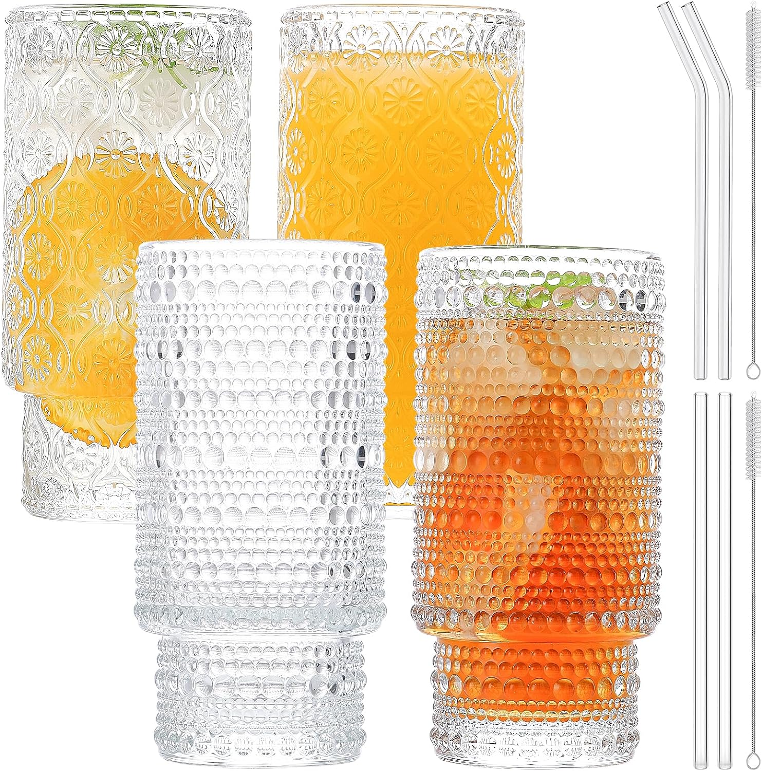 Drinking Glasses with Bamboo Lids, Glasses with Glass Straw, Can Shaped Glass Cups with Lids and Straws, Beer Glasses with Cleaning Brushes -Pack of 2 (16oz ) Drinking Glasses with Bamboo Lids, Glasses with Glass Straw, Can Shaped Glass Cups with Lids and Straws, Beer Glasses with Cleaning Brushes -Pack of 2 (16oz )